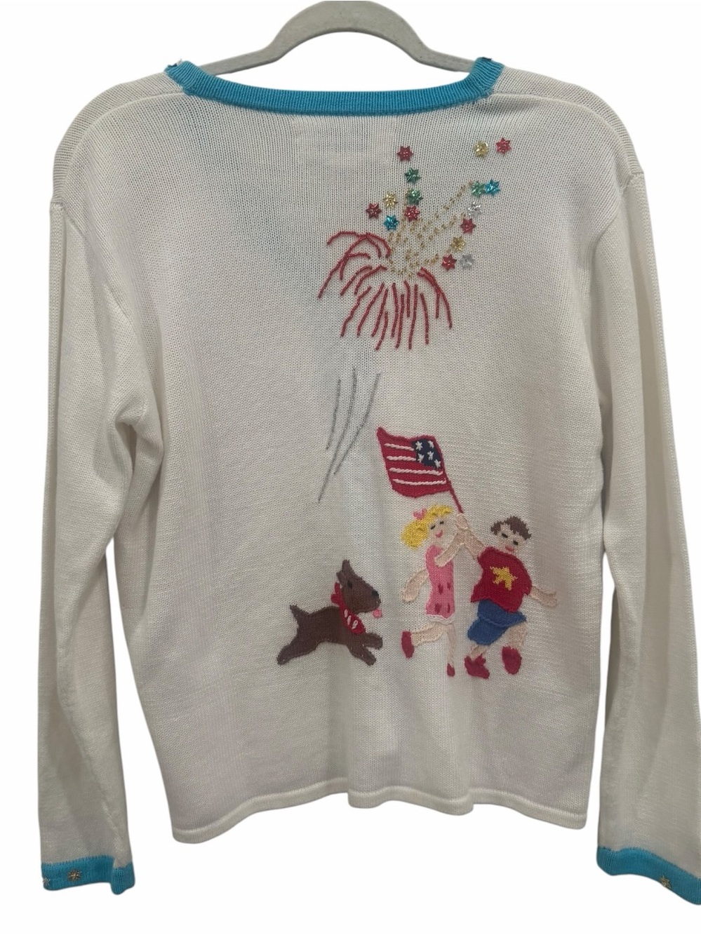 Vintage Sweater Sweater Patriotic 4th of July Fireworks Flag Cardigan USA medium